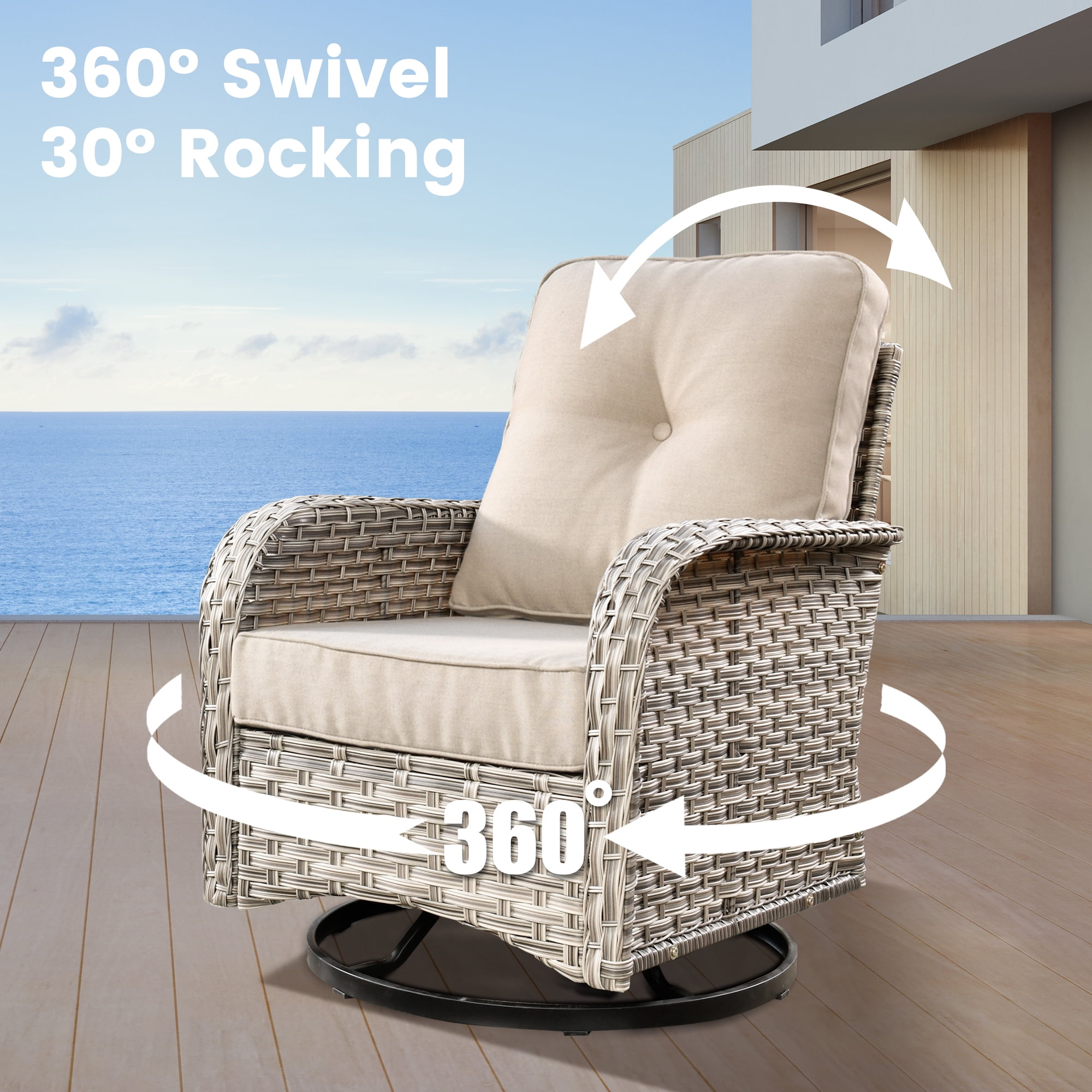 XIZZI Outdoor Patio Furniture Sets, 6 Pieces Outdoor Sectional wicker patio furniture with Coffee Table and Swivel Chairs, All-Weather Conversation set for Porch, Beige