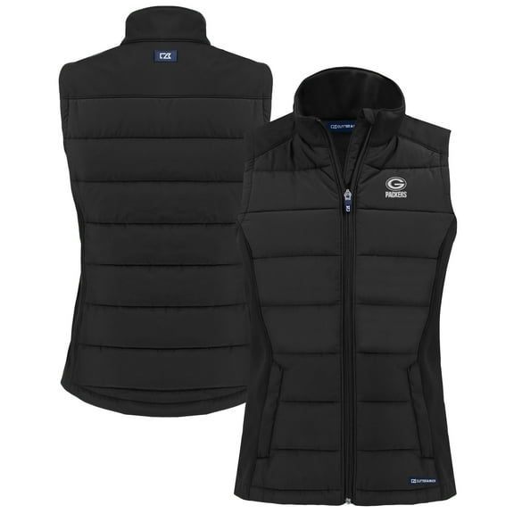 Women's Cutter & Buck Black Green Bay Packers Evoke Hybrid Eco Softshell Recycled Full-Zip Vest