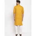 thumbnail image 4 of eloria Men's Traditional Mustard Yellow Solid Cotton Blend Long Kurta Pyjama set, 4 of 7