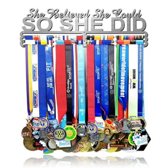 Lapetale Support de Médailles de Mode Présentoir Mural Cadre Étagère en 16 Pouces" Long Support de Médailles Ruban de Récompense Gymnastique Soccer Support de Softball Présentoir Personnalisé pour Médailles de Sport Facile à Installer