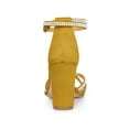 thumbnail image 2 of BLISSFUL STEP Women's Shoes Rhinestone Crisscross Strappy Block Heel Faux Suede Ankle Buckle Sandals Yellow 6, 2 of 7