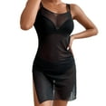 thumbnail image 2 of ZHOGXU Womens Swimsuit Cover Up Spaghetti Strap Solid Color Mesh Sheer Split Comfortable Lightweight Swimwear For Beach Pool,Black,M, 2 of 8
