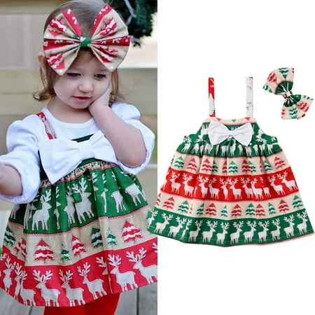 Santa Skirt Set Fashion Comfortable Christmas Toddler Girl Kids Santa Claus Strap Tops Party Dress Skirt Clothes Set ()