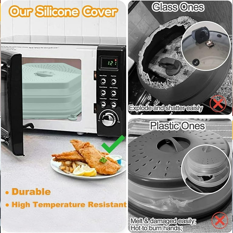 Microwave Splatter Cover,Glass Microwave Cover for Food BPA Free,10.5  inches Foldable Microwave Plate Cover Silicone Splash Guard Microwave Food  Cover