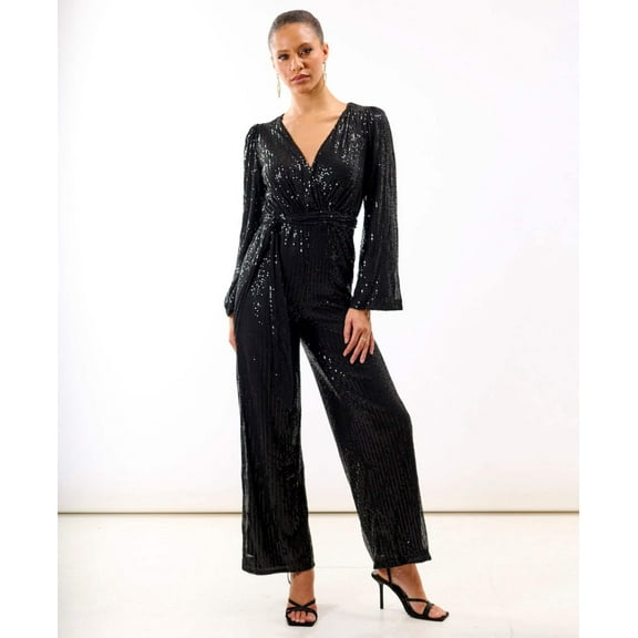 Black Sequin Jersey Jumpsuit