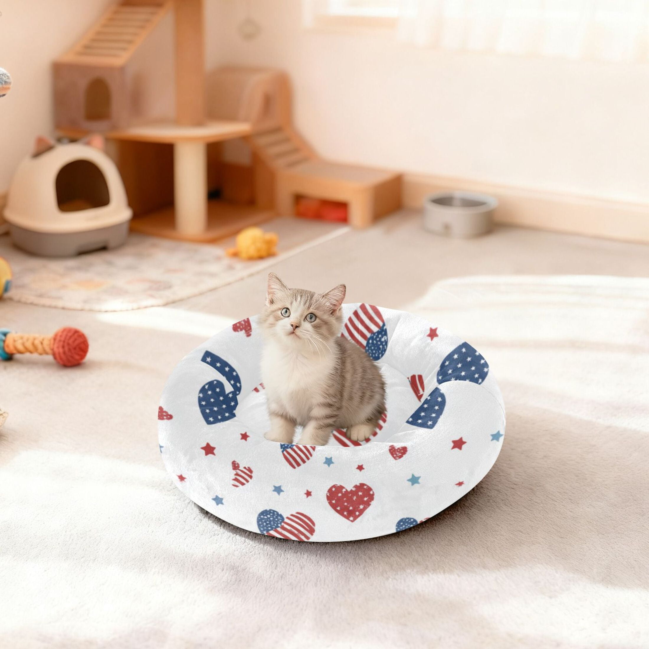 Pet Bed Pet Mat Cozy Removable & Washable Comfort For Cats And Dogs 4th Of July Theme