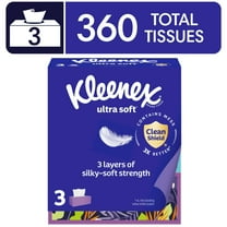 Kleenex Ultra Soft Facial Tissues, 3 Flat Boxes, 120 Tissues per Box, 3-Ply