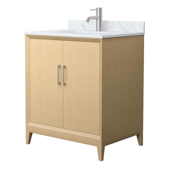 Janna 30" White Oak Single Vanity & White Carrara Marble Top & Nickel Trim