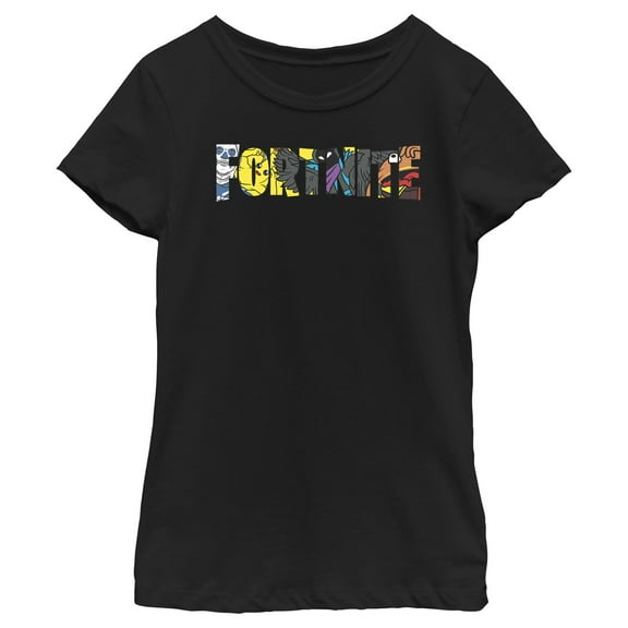 Girl's Fortnite Logo Character Fill Graphic Tee Black Medium
