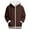 Brown, variant on Unisex Solid Color Plush Trim Hoodie, Drawstring Hood Zipper Front Sweatshirt, Men Women's Fleece Lined Pullover, Kangaroo Pocket Casual Jacket, Autumn Winter Streetwear Dark Blue XXXL