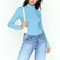 thumbnail image 4 of Women's Mock Turtle Neck Tops Thermal Layering Tops Winter Undershirt Long Sleeve Shirts T-Shirts Soft Stretch Undershirts Tight Tops Basic Tee Turtleneck Shirt Slim Fitted Tops Sky Blue S, 4 of 7