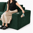 thumbnail image 5 of Leumius 2-in-1 Convertible Sofa Bed,Boneless Corduroy Modular Sleeper Couch with Cup Holders & Side Storage Pockets,Oversized Deep Seat Sofa for Living Room, Apartment, Guest Room,Green, 5 of 9