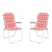 Winado Lawn Chair Set Patio Folding Web, 2 Pack Outdoor Beach Chair Portable Camping Chair(Red & White)