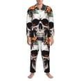 thumbnail image 3 of Sikiie Flower Horn Skull Mens Pajama Set, Soft Warm Long Sleeve Sleepwear, Cozy Button-Down Pjs for Men-Medium, 3 of 7
