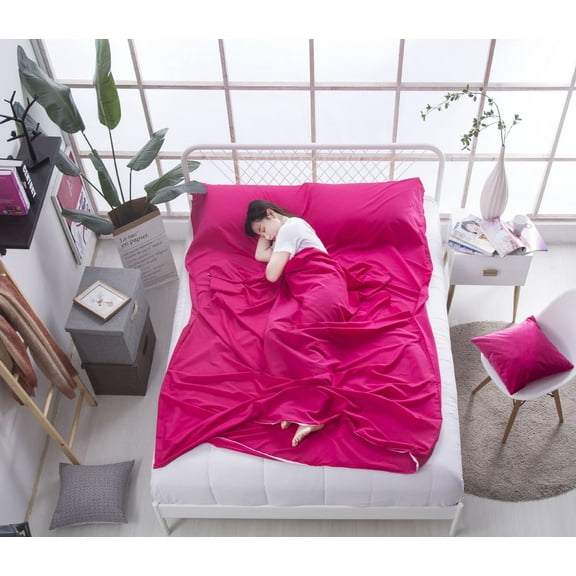 Namzi Cotton Sleeping Bag Liner Camping Sheets Camping Travel Bed for Youth Outdoor Picnic Travel Sheet for Travel, Youth Hostels, Picnic, Planes, Trains (Rose, 83"X70.86")