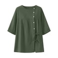 thumbnail image 7 of FRSASU Cotton Linen Shirt Women Spring Casual Scoop Neck 3/4 Sleeve Tops Button Loose Fit Beach Tops Soft Blouse Army Green, 7 of 7