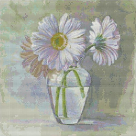 Stitched Daisy - Pearl White Gerbera Daisies Flowers Counted Cross Stitch Pattern