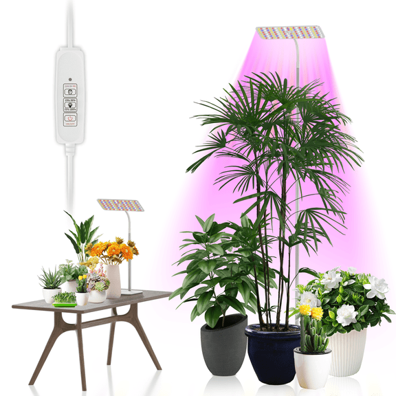 KINGPLUS Grow Lights with Stand, Full Spectrum Growing Light for Indoor Plants, 120 LEDs, 4 Dimmable Levels, Timer 4/8/12h, 12-60inches Height Adjustable,18w, Ideal for Desk Small Plants