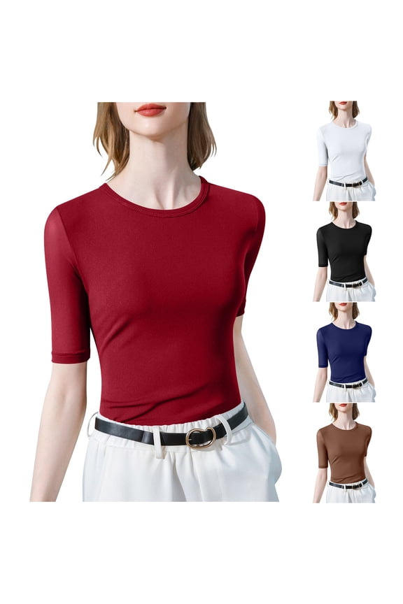 Women's Mesh Round Neck Short Sleeve Base Layer Shirt Top, Breathable Lightweight Loose Fit Casual Summer Fashion | CSEONE,Red XL