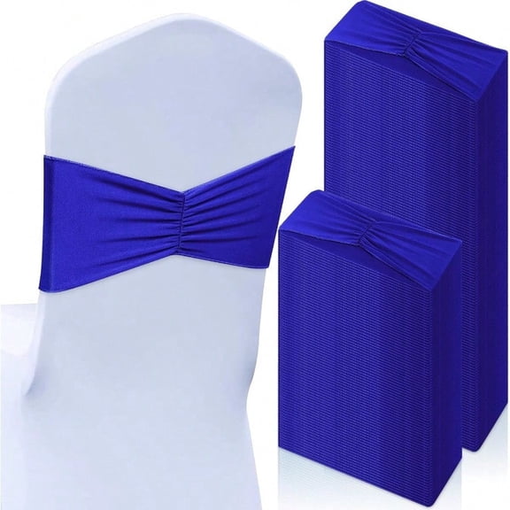 100 Pcs Spandex Chair Sashes Bows Bands Slider Sashes For Chair Covers Elastic Bands Ties Ribbon Decorations For Wedding Party Events Ceremony Birthday Banquet Royal Blue