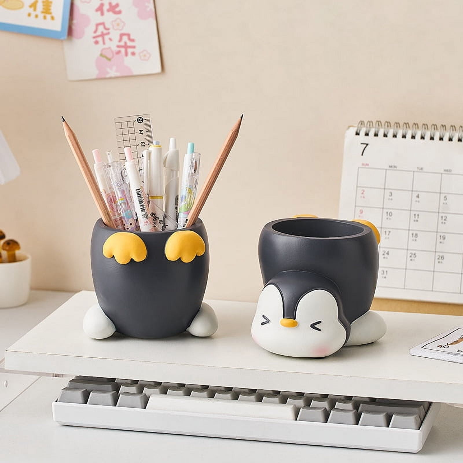 Penguin Pen Holder Pen Holder for Desk Home Office Accessories Organizer Succulent Cactus Planter Pot