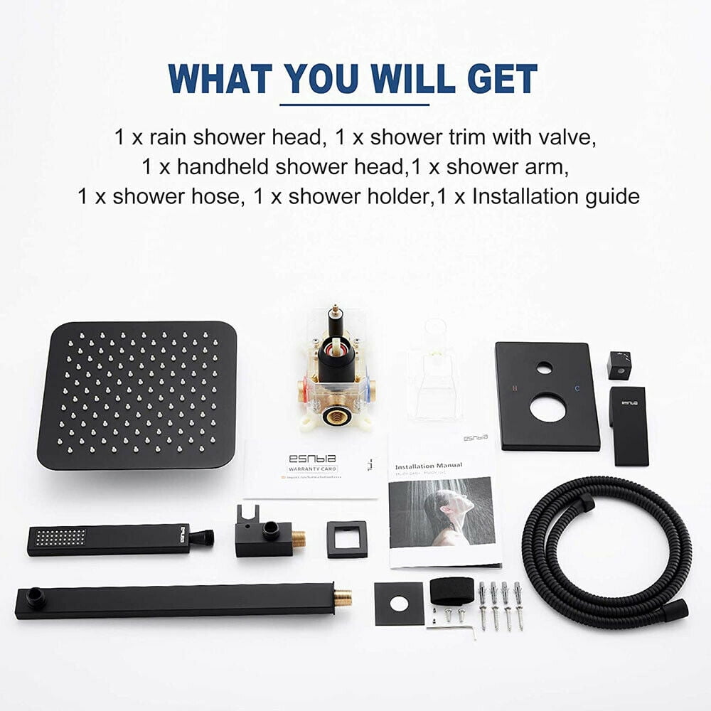 2 Function Shower Faucet Set System Kit 8'' Rainfall Head Mixer Valve Wall Mount