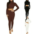 thumbnail image 4 of MIUOWANP Women's Two Piece Sets Women's Sexy Slim Long Sleeve Neckless Short Top And Pants Set Long Sleeve Round Neck Top/Shirt Set, 4 of 4