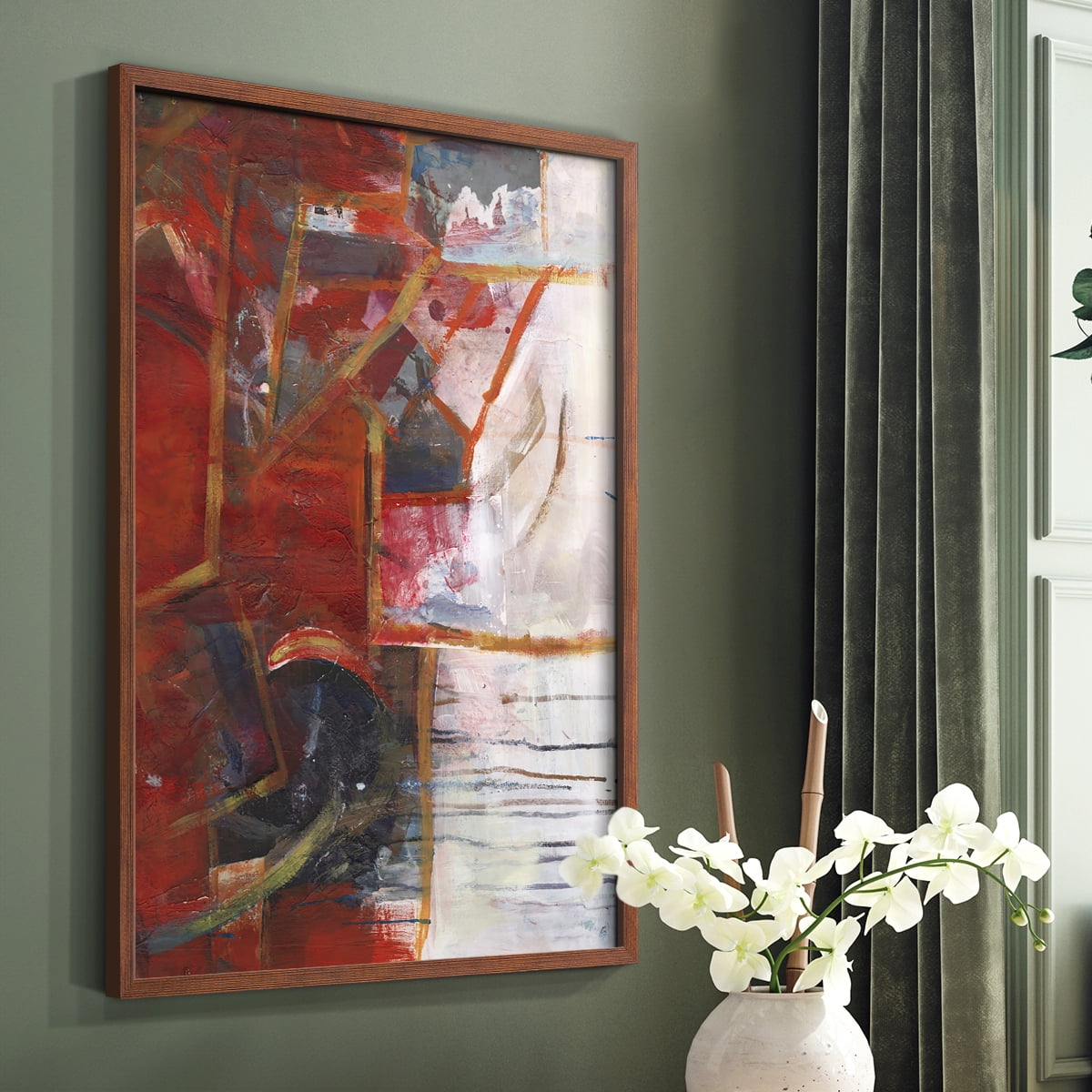 City Life IV Framed Print in Brown Solid Wood Framed Print No Nail Hanging