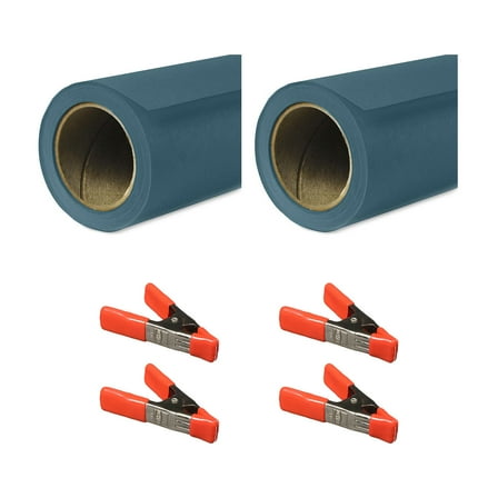 Savage 26"x36' Widetone Seamless Background Paper, Ultramarine, 2-Pack, Bundle with 4x 1-1/4x1" Steel Spring Orange Clamp