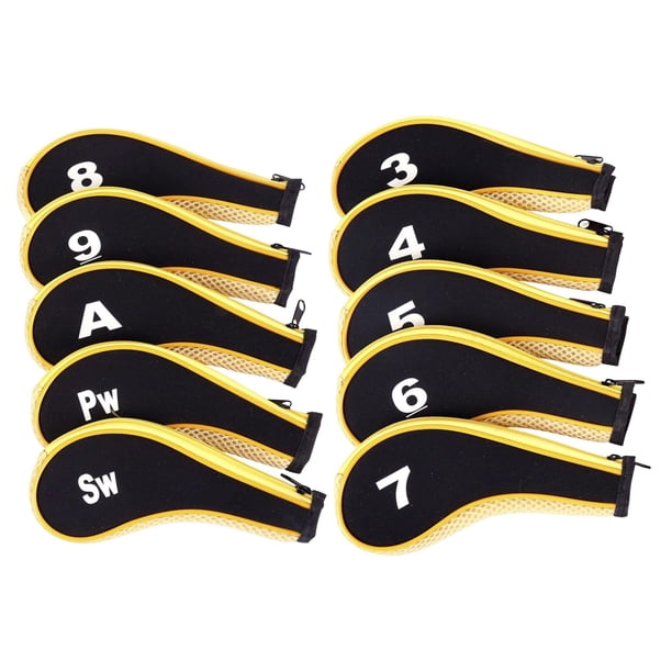 10 fundas de neopreno para palos de golf, protectores adhesivos para cabezas de palos de golf. amarillo y negro