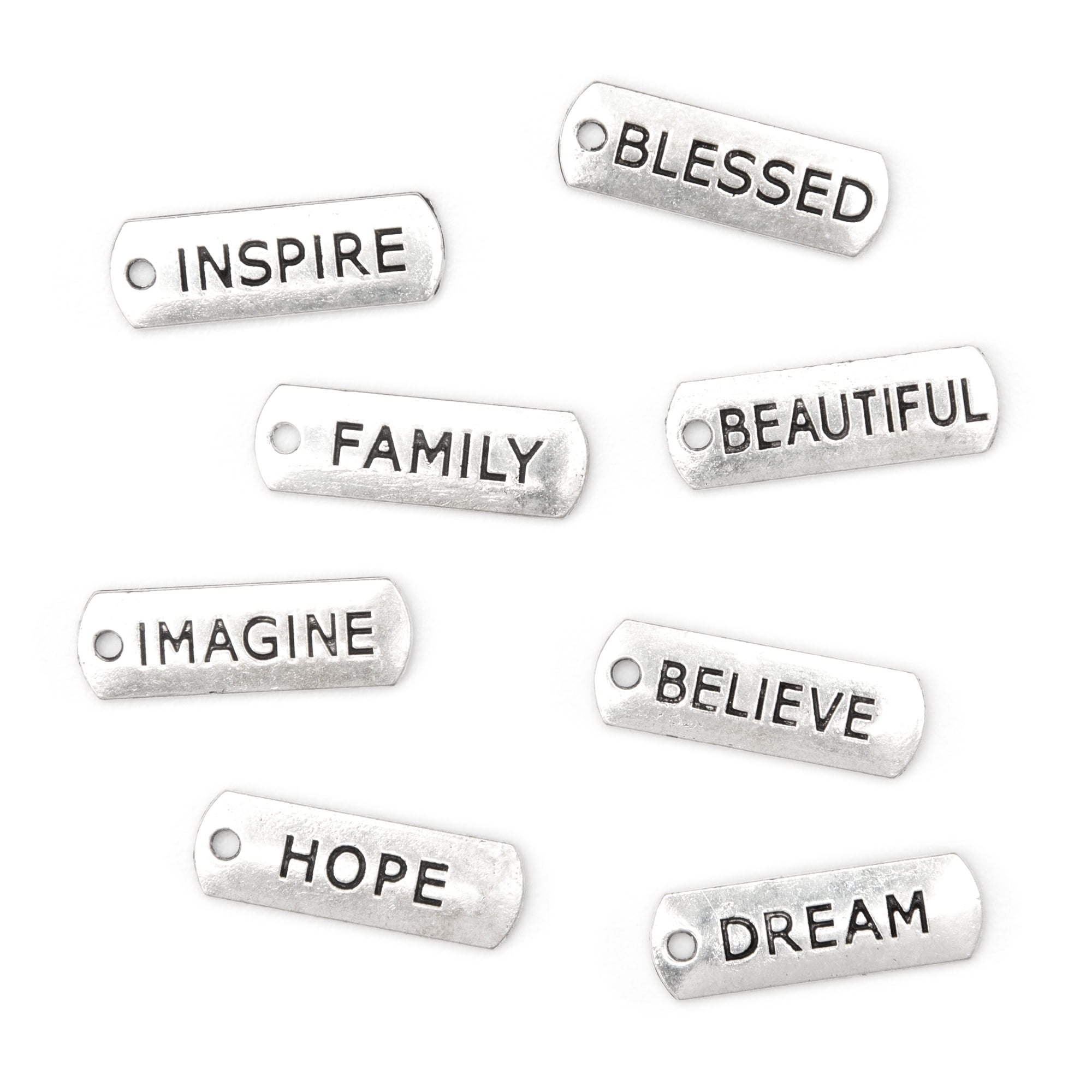 CousinDIY DIY Bar Family Charms Jewelry Accents, 8Pc, Silver Finish