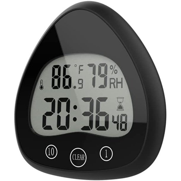 Reloj de pared digital para baño, ducha silenciosa, temporizador de cocina, súper impermeable, antiniebla, a prueba de polvo, con crochet hundido, temperatura, humedad, inducción (negro) Afortunado Sencillez