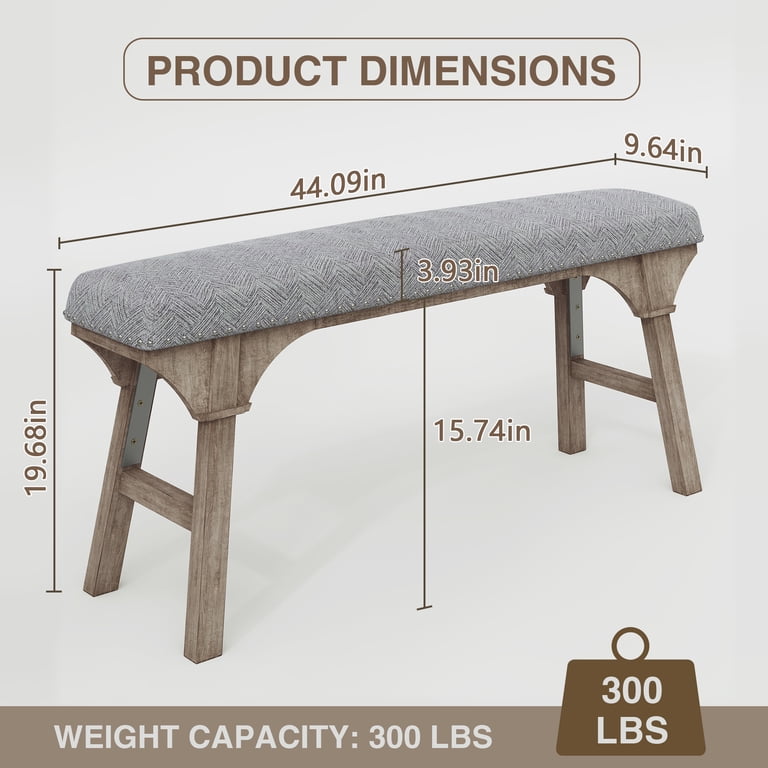 HLR Modern Upholstered End of Bed Bench, Gray photo 2