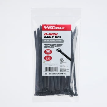 Hyper Tough 8 inch 75lb Cable Ties UV Resistant Black 50 Count
