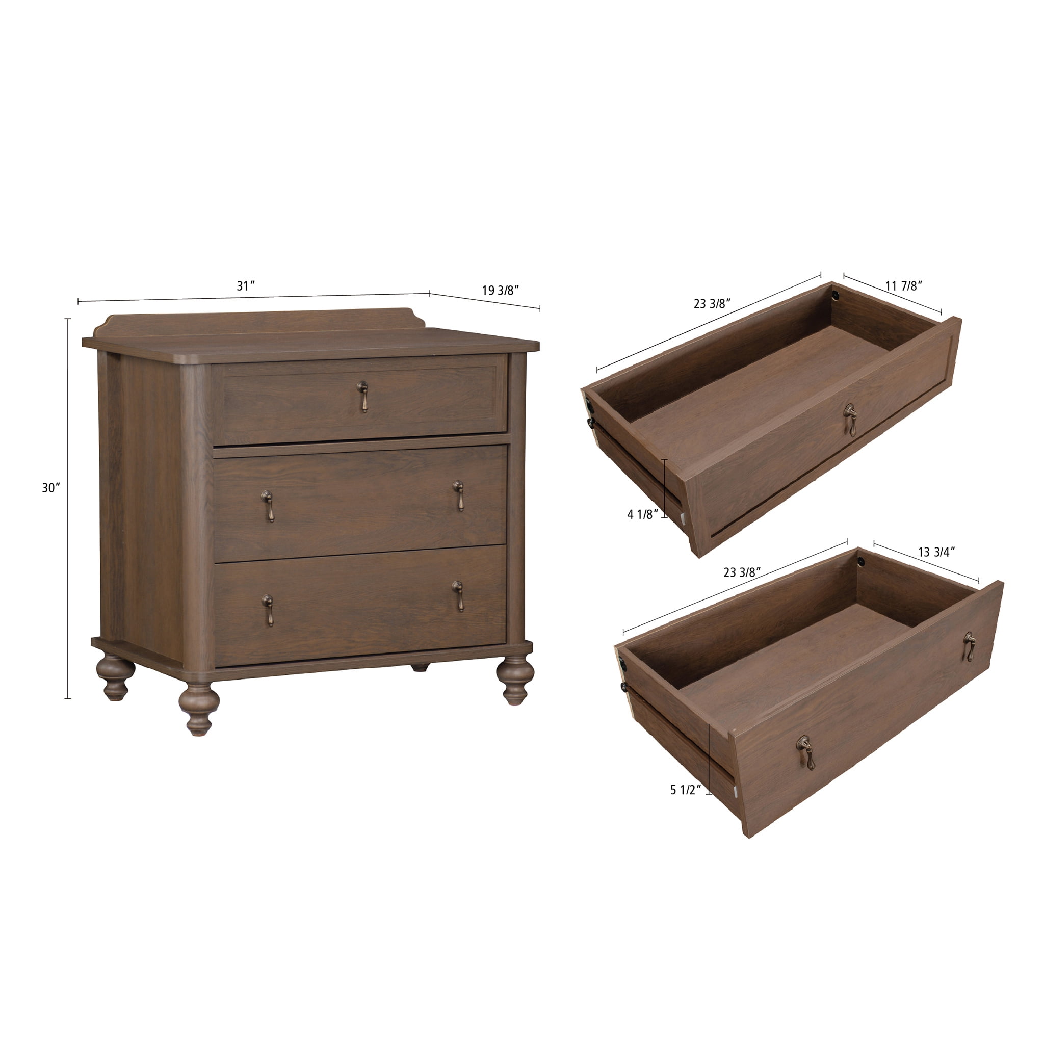 My Texas House Hartwell 3 Drawer Nightstand with USB, Heritage Oak