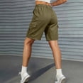 thumbnail image 5 of Bermuda Cargo Denim Shorts for Women Knee Length 6 Pockets Elastic Waist Long Jorts for Summer Casual Army Green M, 5 of 7