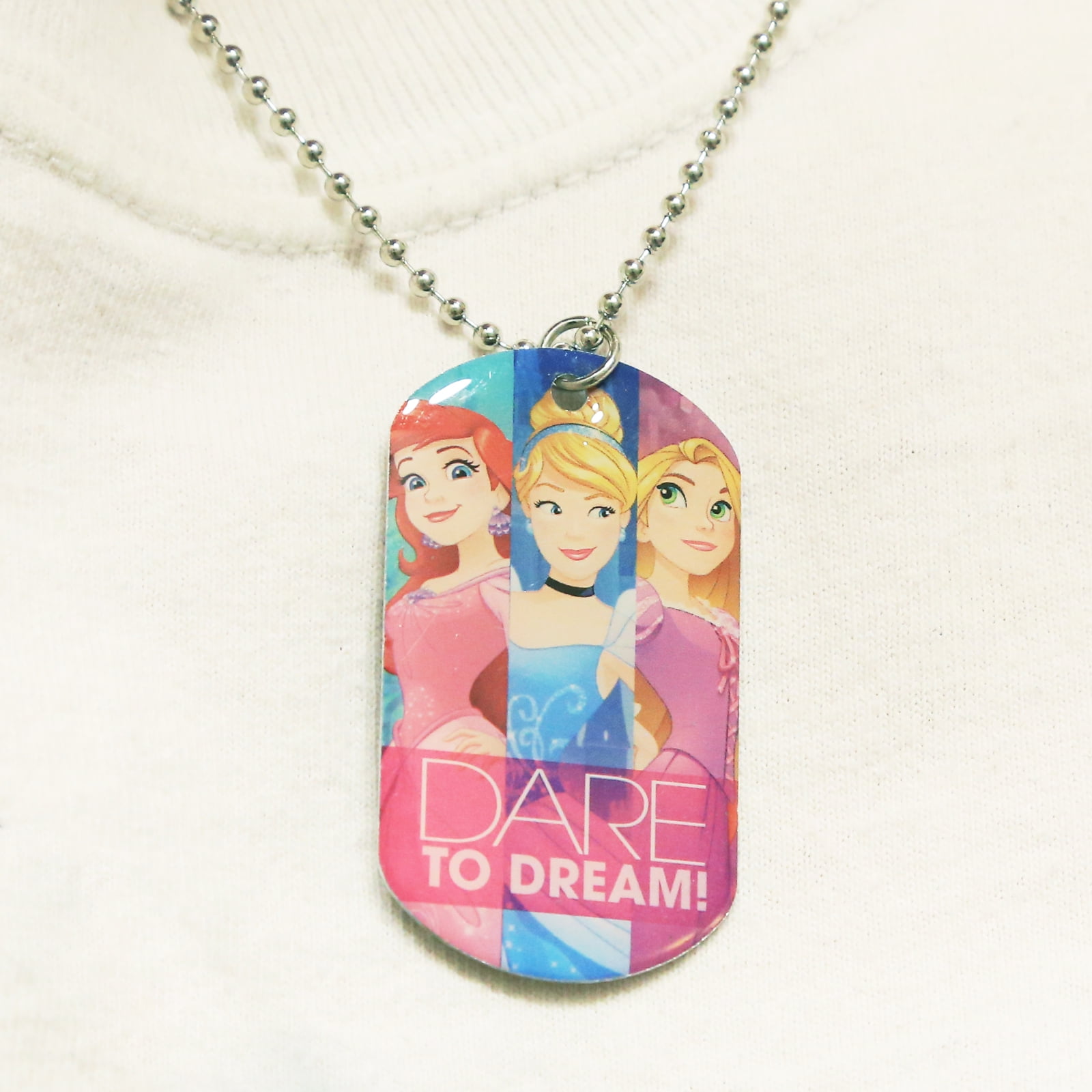 Disney Princess Girls Metal Dog Tag Necklace 18 Inch Chain