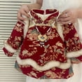 thumbnail image 4 of Otqutp Toddler Baby Girls Chinese New Year Outfit Furry 𝗙aux Fu𝗿 Trim Plush Embroidery Dress Kids Cute Traditional Clothes, 4 of 4