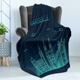 thumbnail image 4 of France Soft Flannel Fleece Blanket, Pattern of Linear Style Marseille Skyline with Landmark Silhouettes, Cozy Plush for Indoor and Outdoor Use, 50" x 70", Dark Night Blue Turquoise, by Ambesonne, 4 of 5