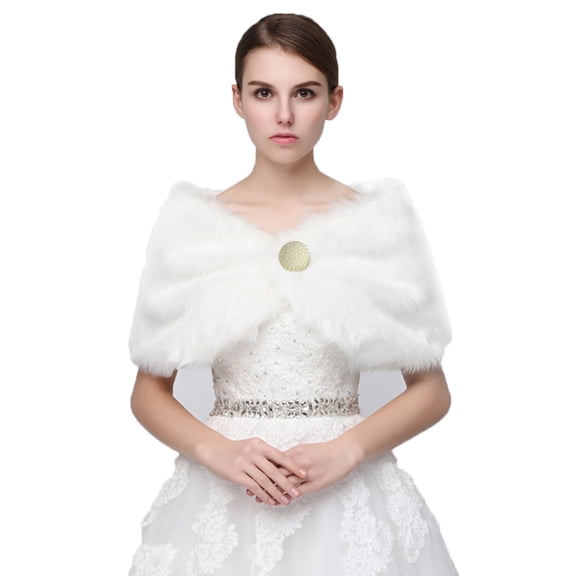 ZPAQI Pure White Elegant Warm Faux Fur Shawl Wedding Wrap Bridal Plush Short Coat Fair