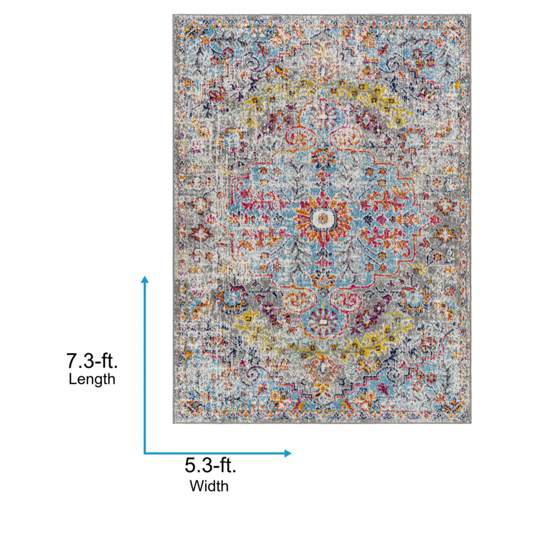 Livabliss Harput Vintage Medallion Area Rug,5'3" x 7'3",Aqua