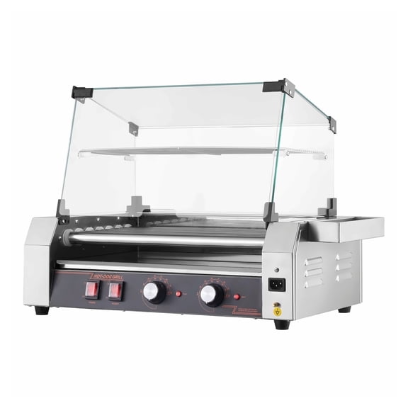 Hot Dog Roller Grill - 18 Hot Dog Capacity, 7 Roller Commercial Cooker, 1050W Electric Stainless Steel Grill Machine with Cover
