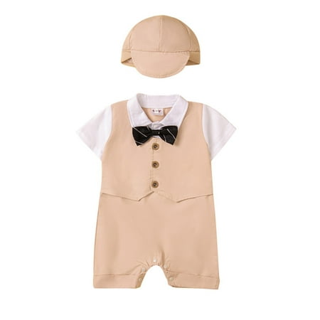 

Ma&Baby Newborn Baby Boys Gentleman Romper Short Sleeve Tuxedo Jumpsuit One-Piece Clothes with Hat and Bowtie/Necktie