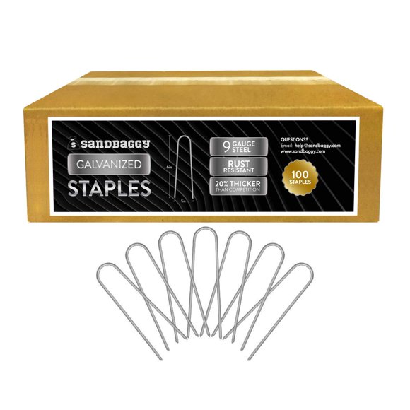 Sandbaggy Galvanized 6-Inch Landscape Staples | Industrial Grade 9 Gauge Steel | Also Called Fabric Pins, Garden Earth Stakes, Lawn Nails | Trusted by Farmers & Homeowners Across The USA (100 Staples)