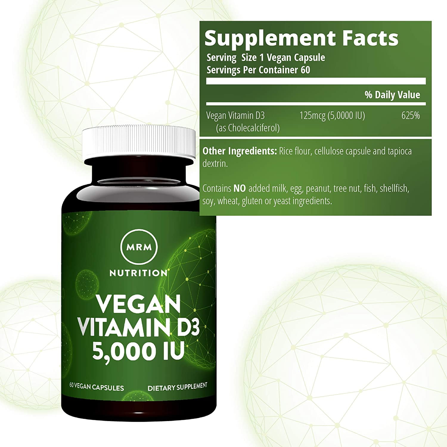 MRM Vegan Vitamin D3 5000 IU Vegan Capsules, 60 Ct