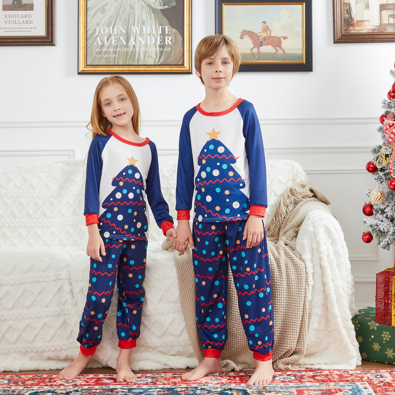 Christmas Family Pajamas Tree Print Matching Matching Sets Holiday Sleepwear Sets