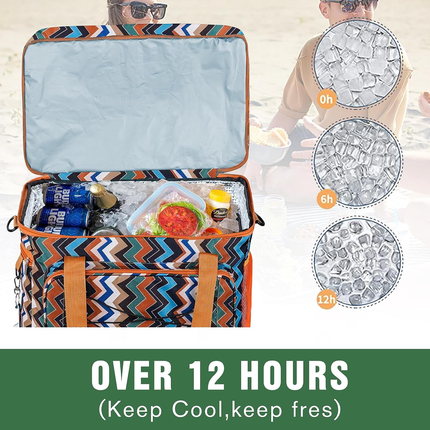 Conpaxye 60 Can Collapsible Soft-Sided Cooler with Insulated Top Compartment, Gray