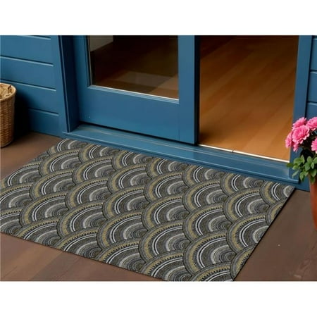 HomeRoots 615182 3 x 5 ft. Black Ivory & Gold Geometric Washable Indoor & Outdoor Rectangle Area Rug