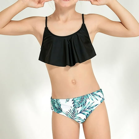 

Gubotare Girl s Swimsuit Two Piece Leaf Print Shorts For 7 To 14 Years Swimming Pool Hot Spring Natatorium Girl Swimsuit 10 Black 11-12Years