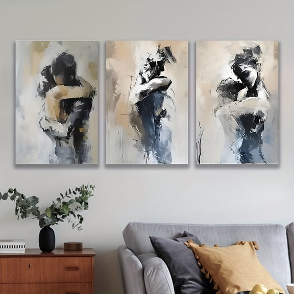 2D Flat, 3pcs Frameless Abstract Male Figure Artwork - Modern Black & White Wall Decor, Vertical Canvas Prints for Living Room, Bedroom, Office - Holiday, Birthday, Mother's Day, Father's Day Gift,